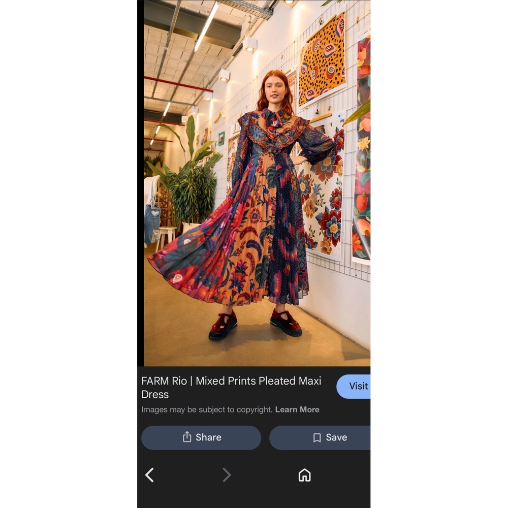 Farm Rio Mixed Print Pleated Maxi Dress Boho Colorful Maximalist Modest Vacay XS - Picture 8 of 8